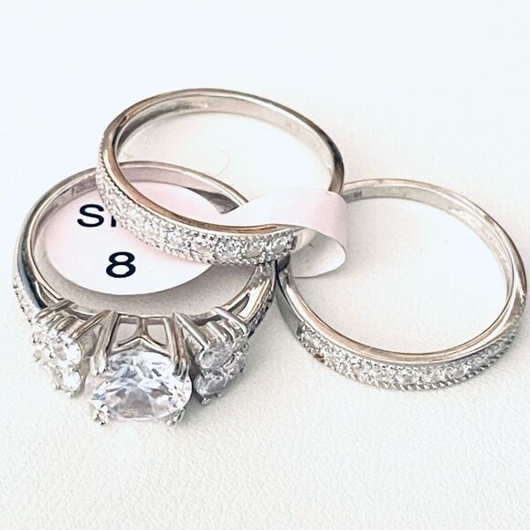 NWT Gorgeous .925 Size 8 Triple Sterling Silver Cubic Zirconia 3 in 1 Ring - Picture 8 of 12